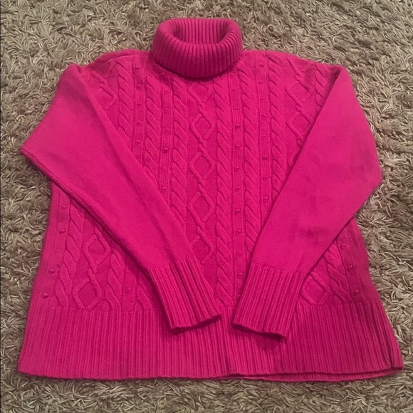 100% Cashmere Pink Cable Knit Turtleneck Sweater - Size LP - Picture 4 of 9